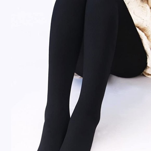 Black Opaque Warm Fleece Lined Footed 